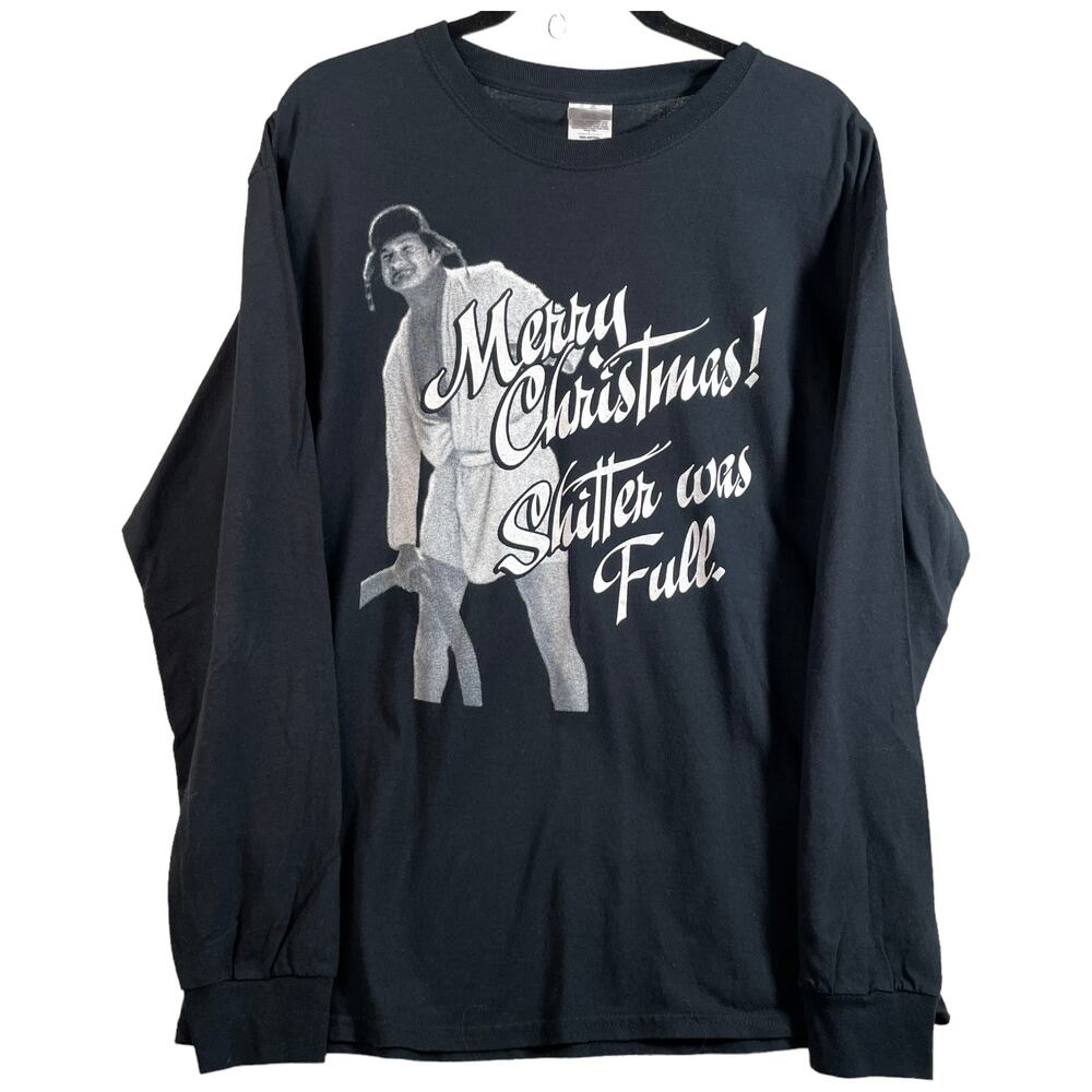 National Lampoon's Tee LS T-Shirt Christmas "Sh***** Was Full" Mens Large Black